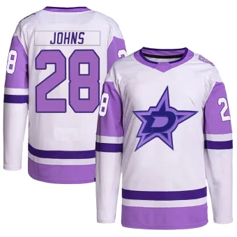 Men's Stephen Johns Dallas Stars Hockey Fights Cancer Primegreen Jersey - White/Purple Authentic